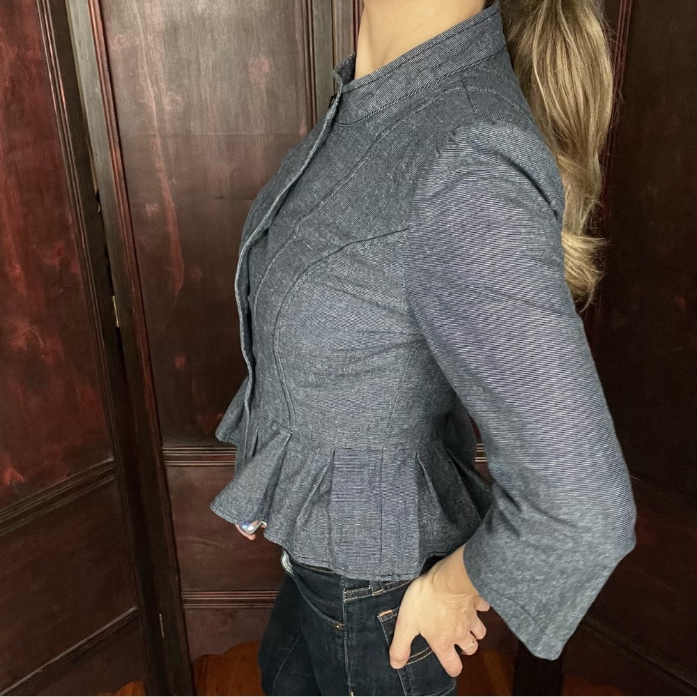 Tulle Denim Like Peplum Blazer size S fully lined. - Picture 5 of 13